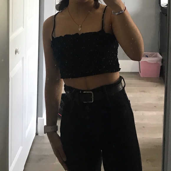 Black Ribbed Crop Top - Picture 3 of 3